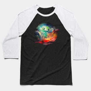 Fun Alien Extraterrestrial and Space Explorer Pixel Glitch Baseball T-Shirt